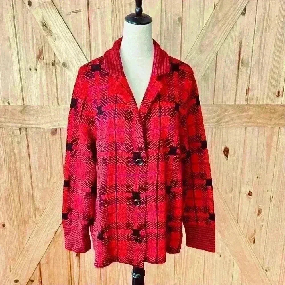 Christopher & Banks Red Plaid Cardigan